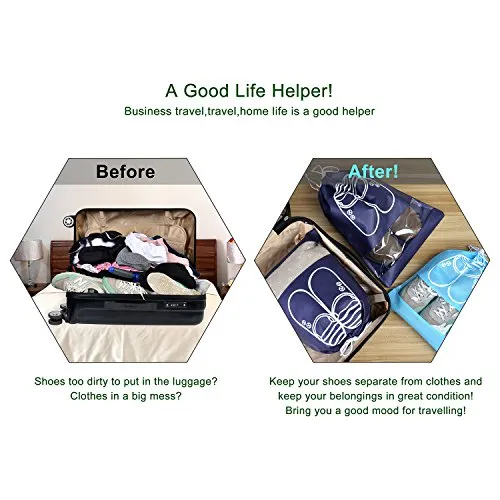 10 Pcs Travel Dust-Proof Shoe Bags With Drawstring And Transparent Window Shoe Organizer Space