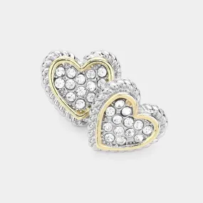 14K Gold Plated Two Tone Heart Stud Earrings-M H W ACCESSORIES