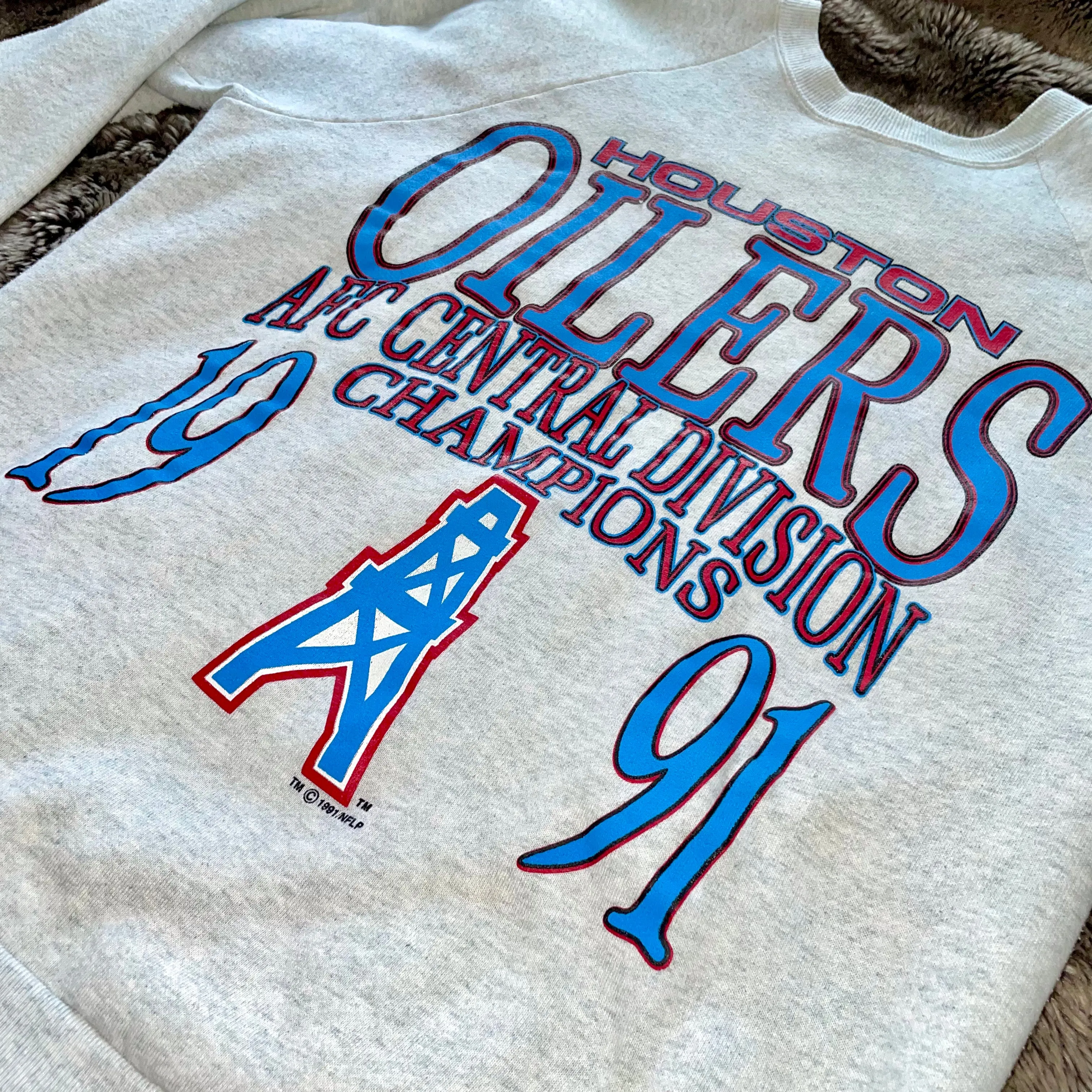 1991 Houston Oilers AFC Central Champs Crewneck Sweater (Grey)