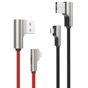 2-Pack AUKEY USB to Apple Lightning MFi Right-Angle Cables (1  Black   1 Red)