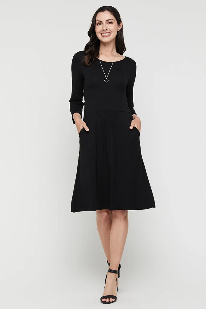 3/4 Sleeve Beth Dress - Black