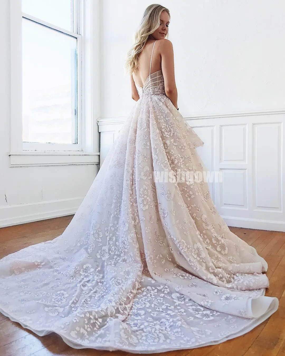 A-line Unique Applique Charming Long Wedding Dresses YH1113