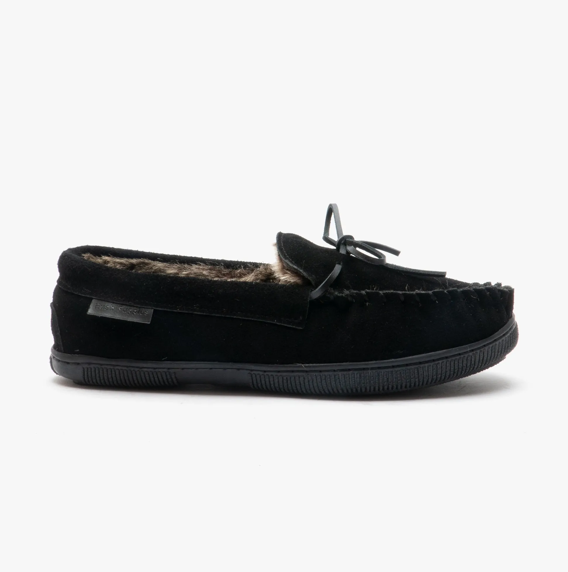 ACE Mens Suede Moccasin Slippers Black