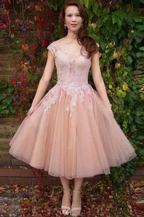 Ankle Length Homecoming dress,A-line Prom Dresses,Lace Prom Dresses,SVD594