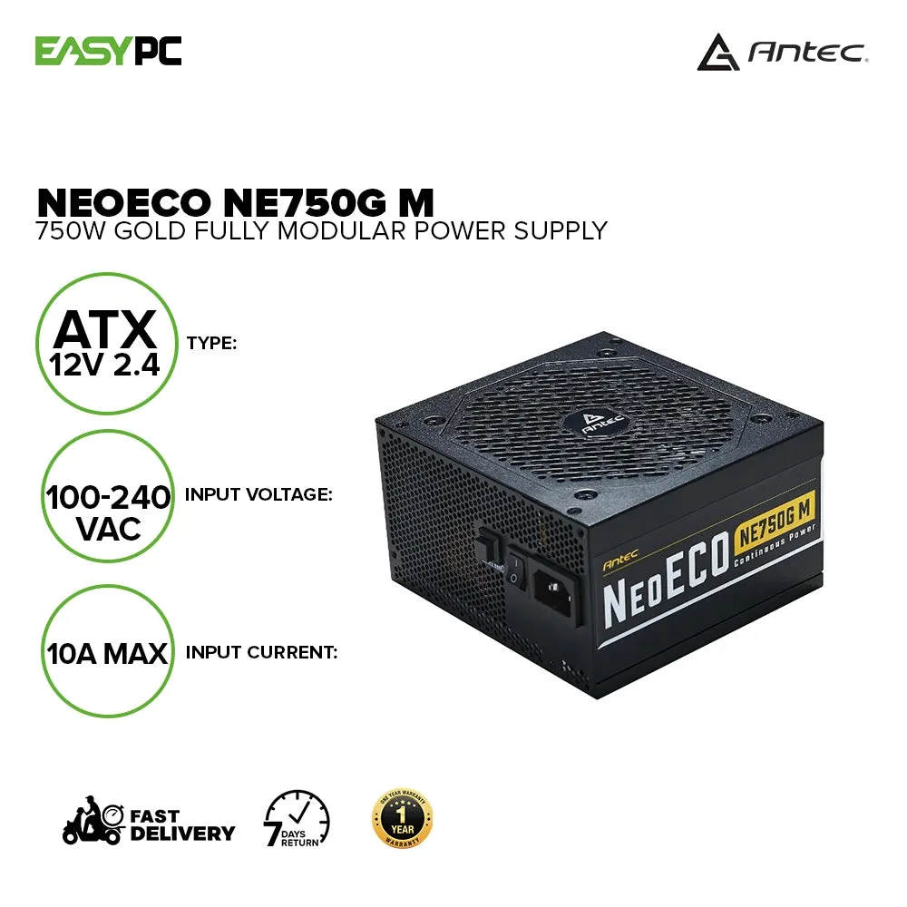 Antec NeoEco 850w, 750w and 650w 120mm Silence Fan Gold Fully Modular Japanese Heavy-Duty Caps Power Supply 19GLO