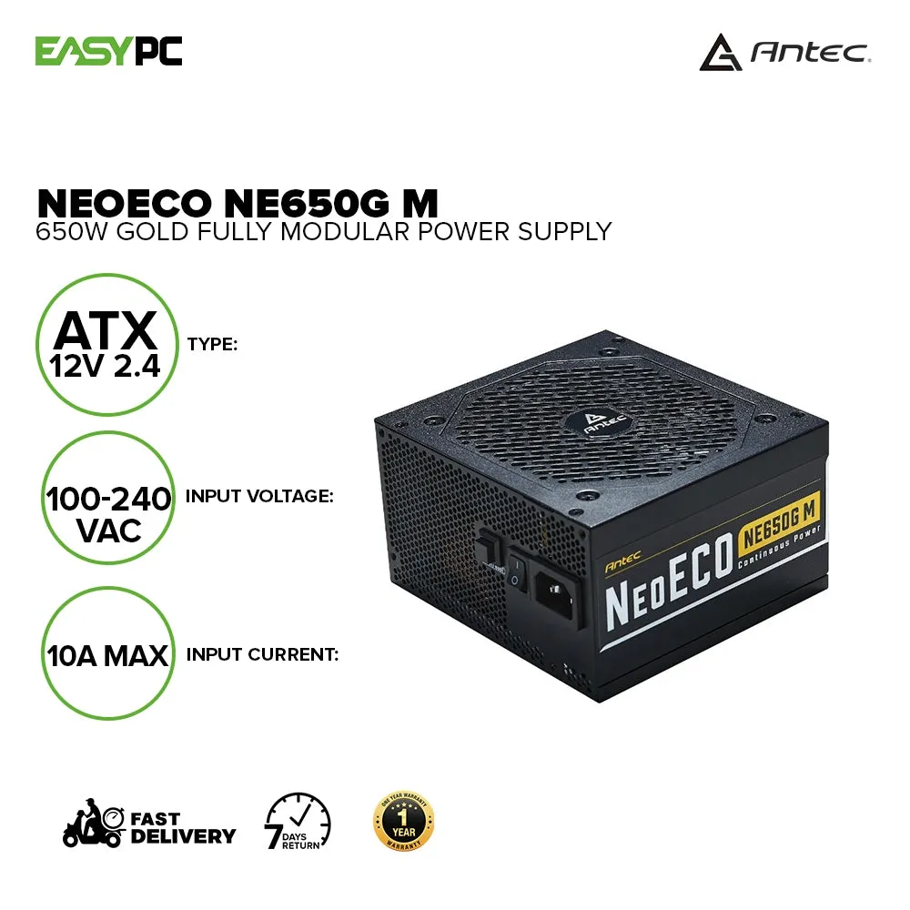 Antec NeoEco 850w, 750w and 650w 120mm Silence Fan Gold Fully Modular Japanese Heavy-Duty Caps Power Supply 19GLO