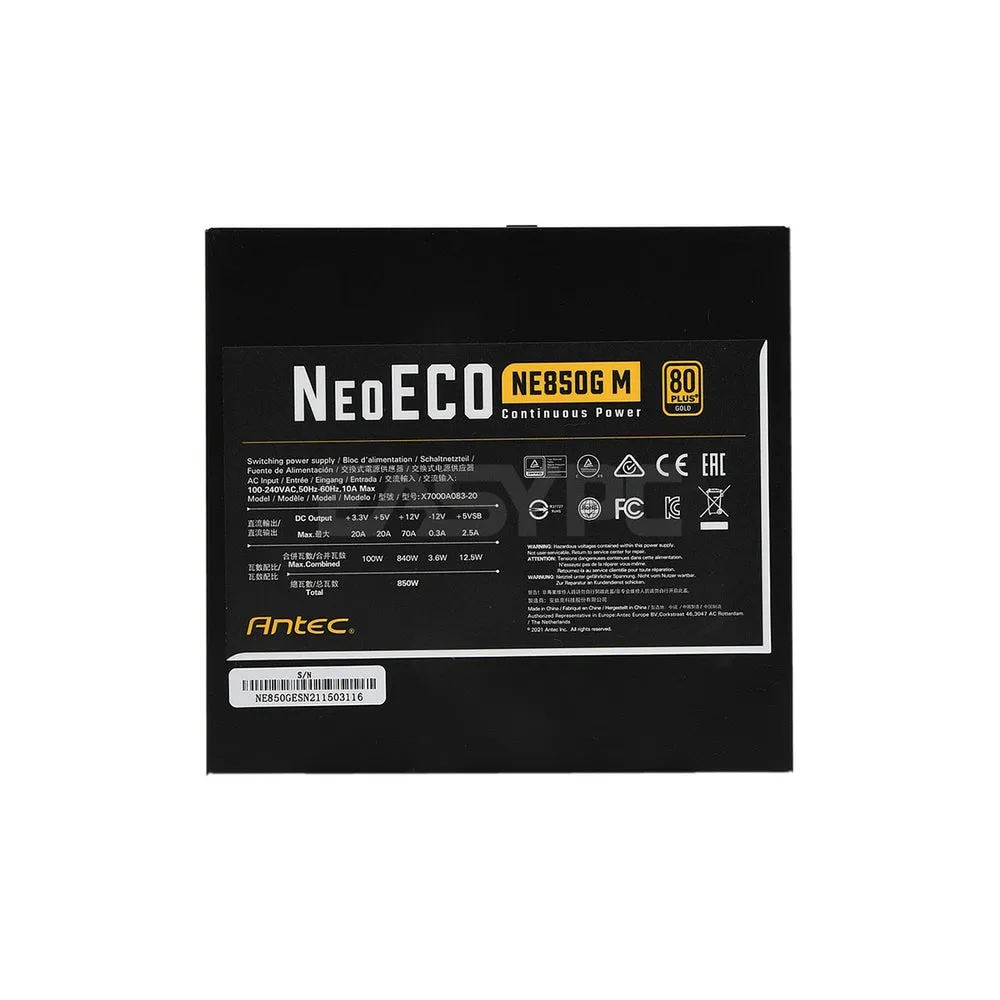 Antec NeoEco 850w, 750w and 650w 120mm Silence Fan Gold Fully Modular Japanese Heavy-Duty Caps Power Supply 19GLO