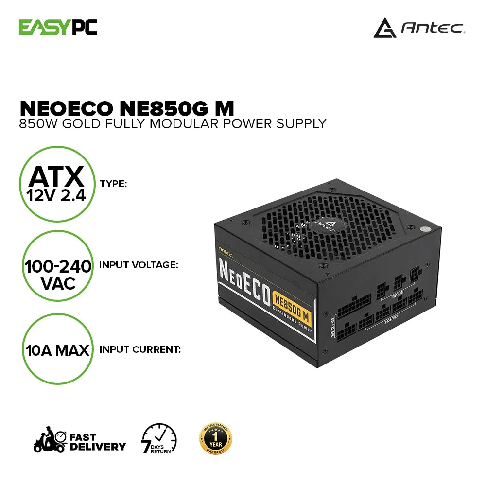 Antec NeoEco 850w, 750w and 650w 120mm Silence Fan Gold Fully Modular Japanese Heavy-Duty Caps Power Supply 19GLO