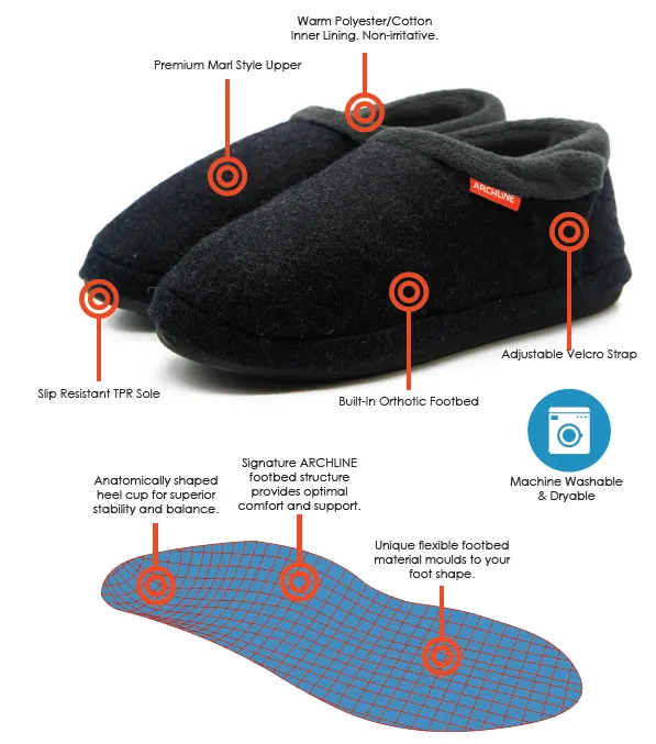 Archline ORTHOTIC SLIPPERS CLOSED Charcoal Marl