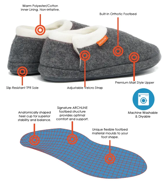 Archline ORTHOTIC SLIPPERS CLOSED Grey Marl