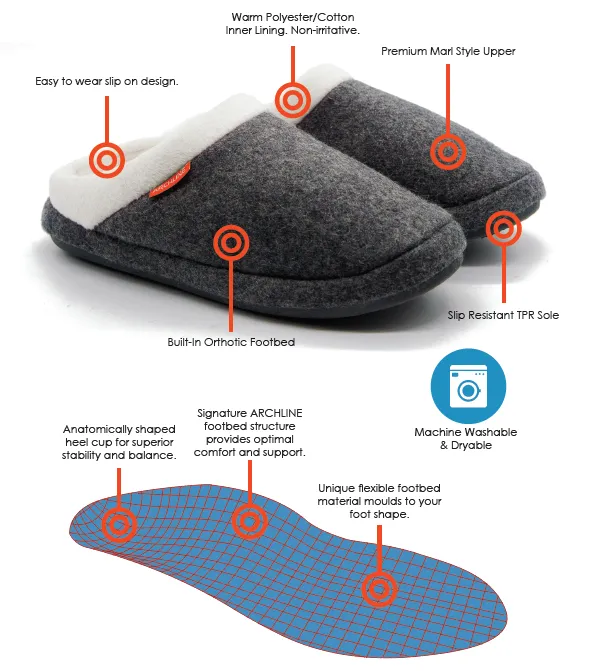 Archline ORTHOTIC SLIPPERS SLIP ON Grey Marl