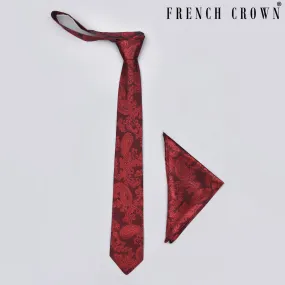 Barn Red Paisley Jacquard Tie with Free Pocket square