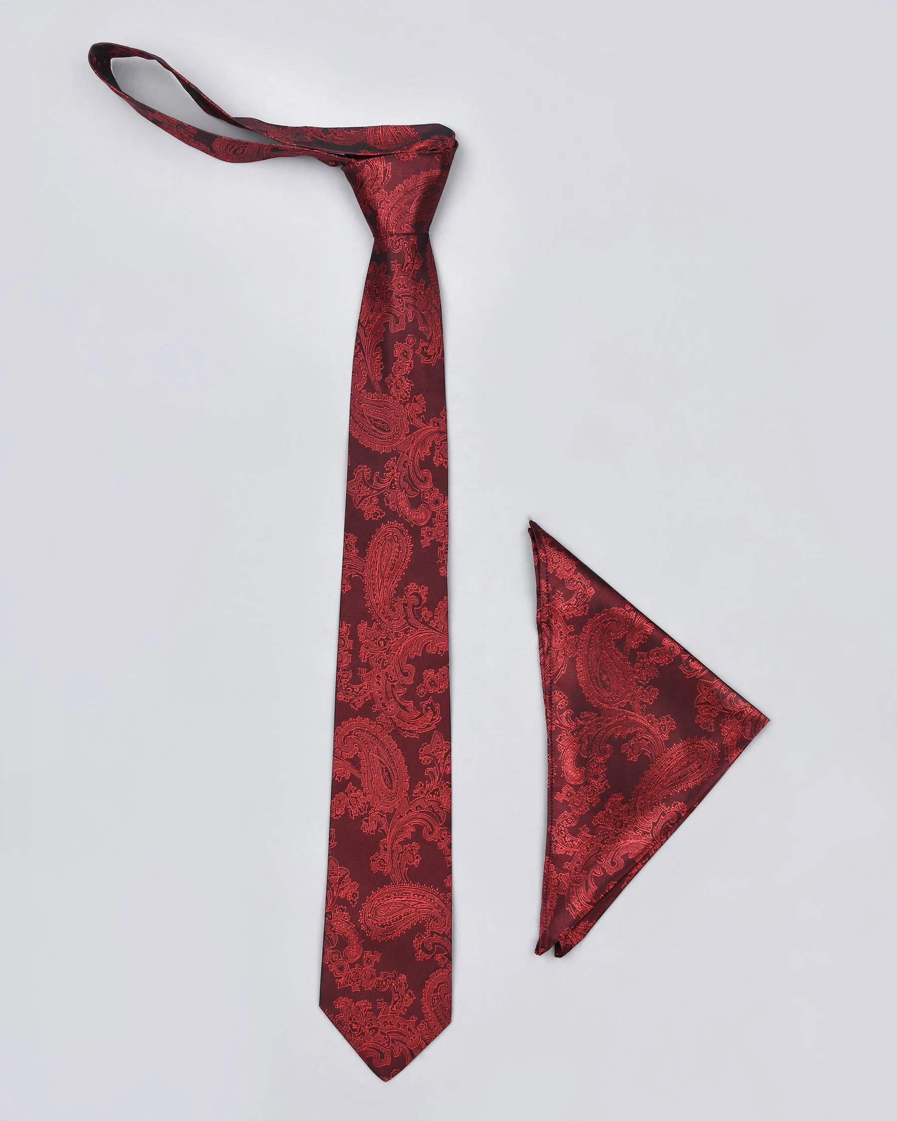 Barn Red Paisley Jacquard Tie with Free Pocket square