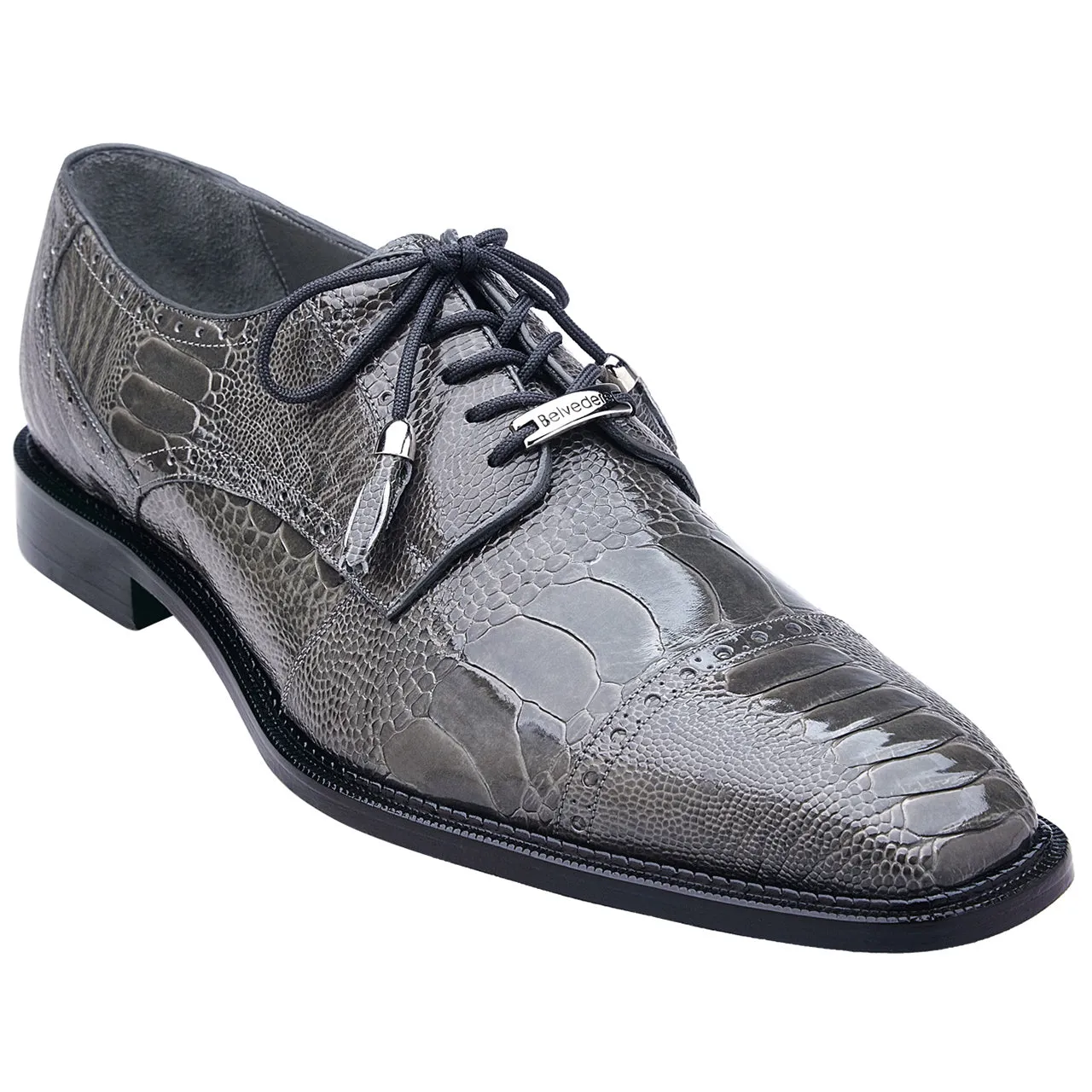 Belvedere Batta Gray Genuine Ostrich Cap-toe Men's Lace-up Shoes