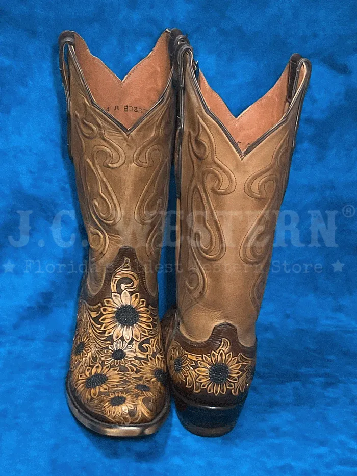 Black Jack LHT-1812-V4 Womens Handtooled Sunflowers Boot Chocolate Antique Tan