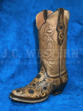 Black Jack LHT-1812-V4 Womens Handtooled Sunflowers Boot Chocolate Antique Tan