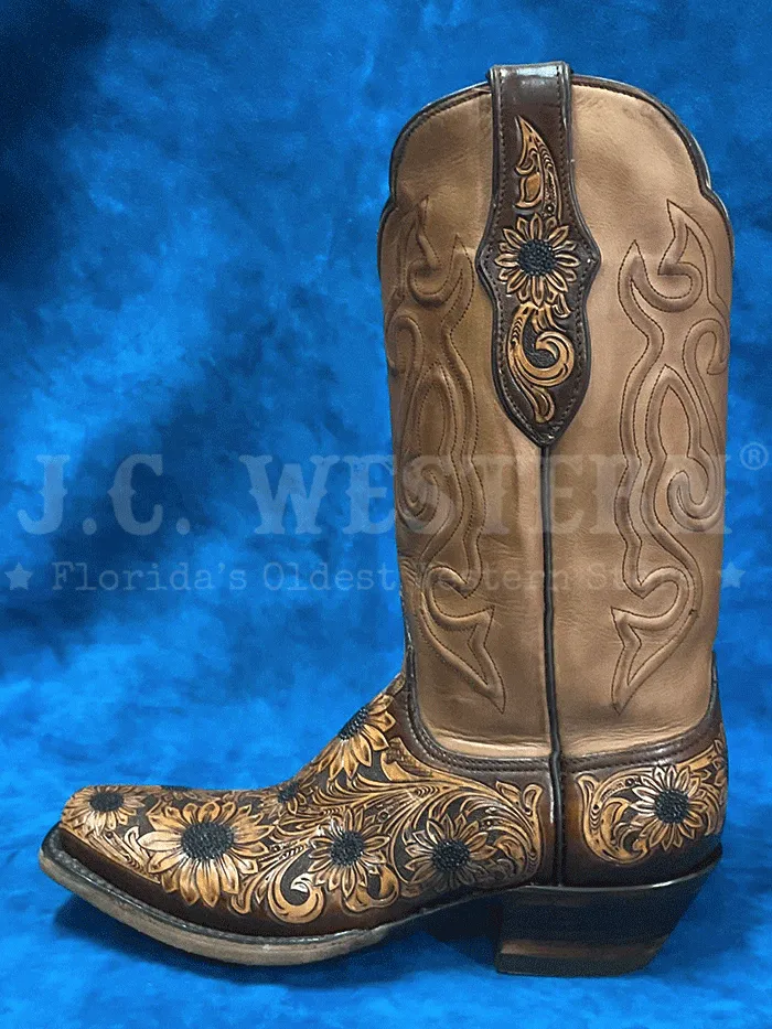 Black Jack LHT-1812-V4 Womens Handtooled Sunflowers Boot Chocolate Antique Tan