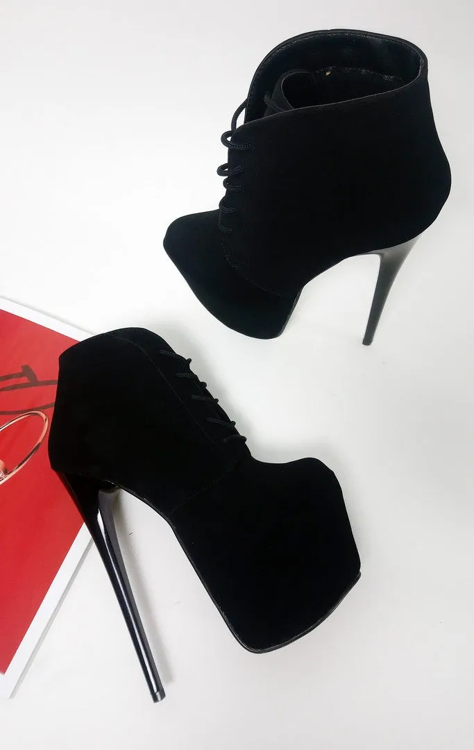 Black Suede Lace Up Platform Booties