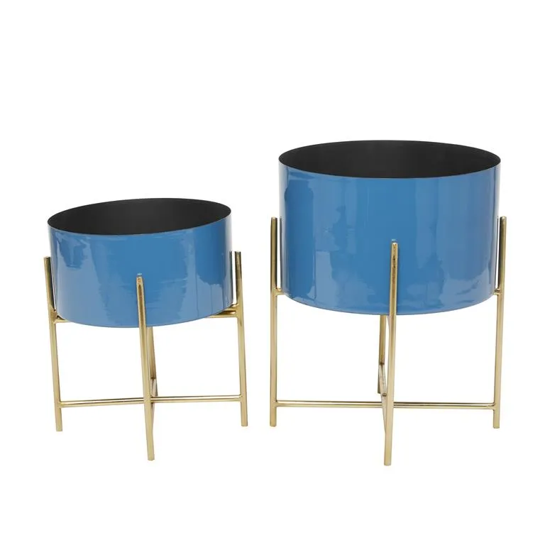 BLUE METAL MODERN PLANTER