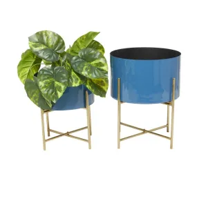 BLUE METAL MODERN PLANTER