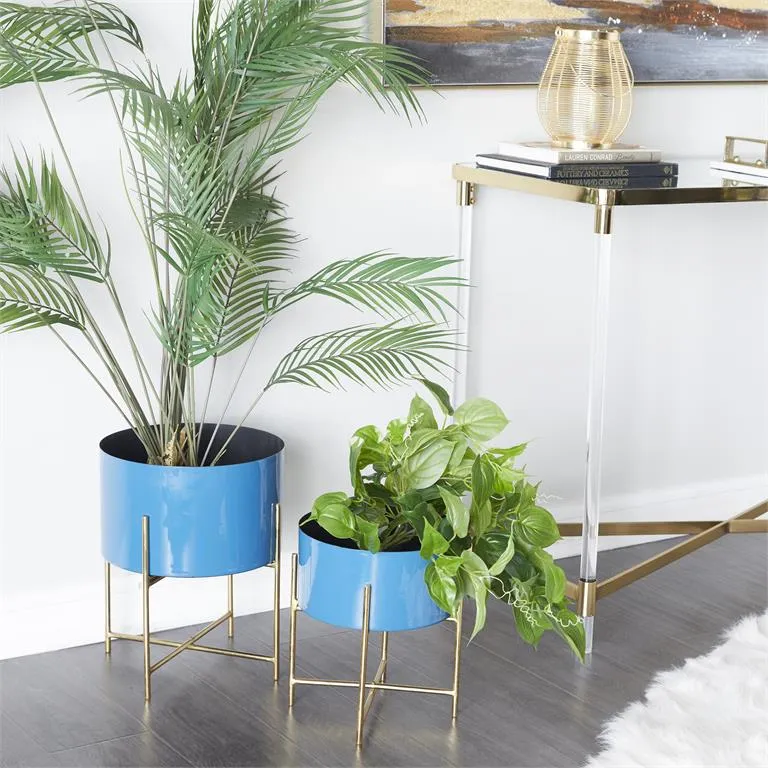 BLUE METAL MODERN PLANTER