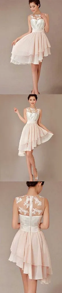 Blush Pink Cheap Short Pretty Junior High-Low Knee-Length Wedding Bridesmaid Dresses,SVD485