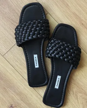 Braided Leather Slippers Black