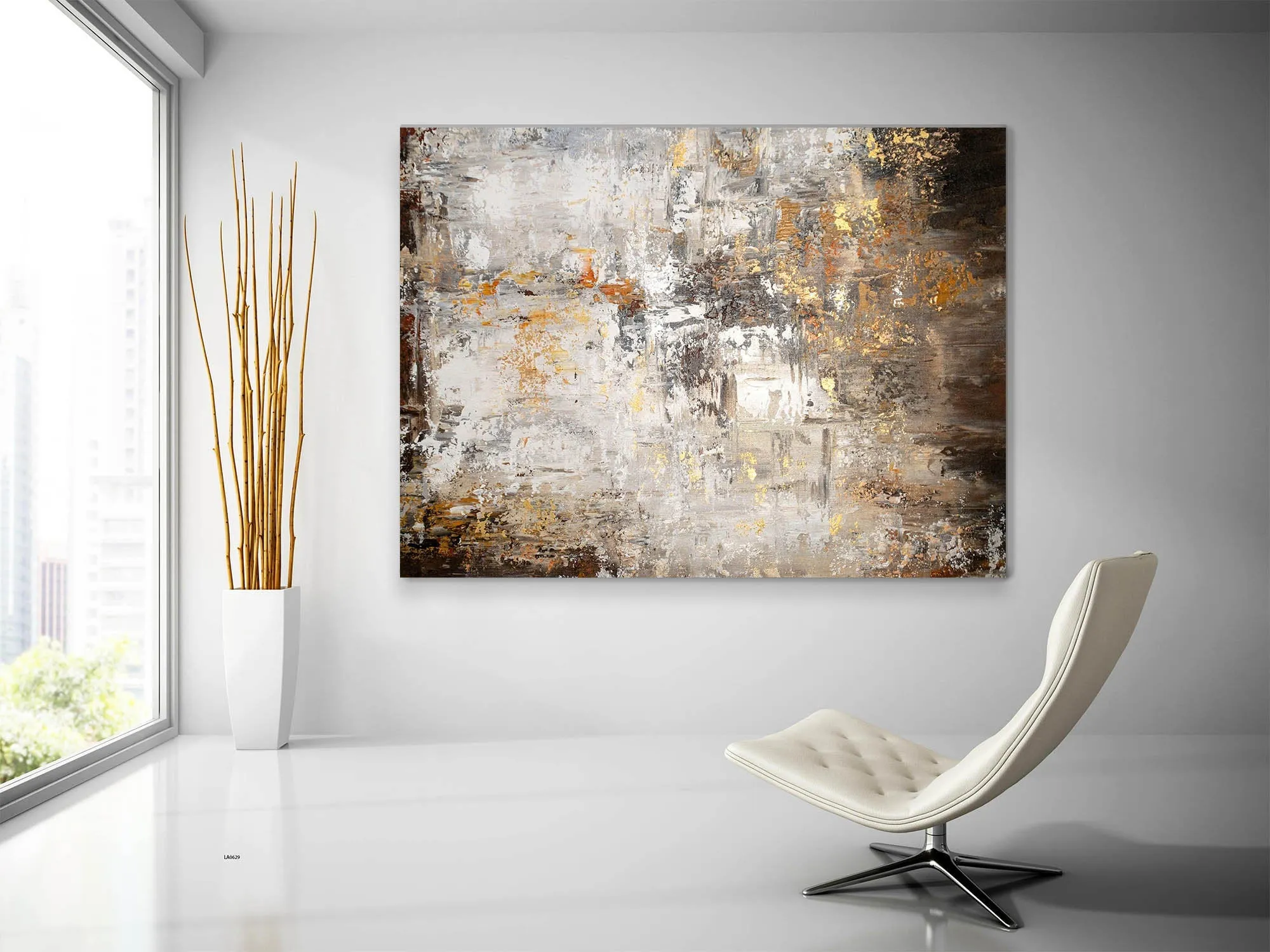 Brown White Yellow Original Abstract Painting on Canvas Home Decor Fp002