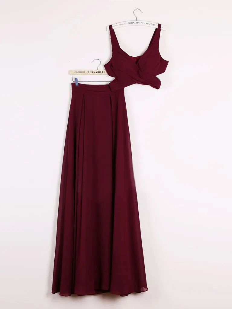 Burgundy Two Pieces Simple Gorgeous Vintage Party Prom Dresses. AB081