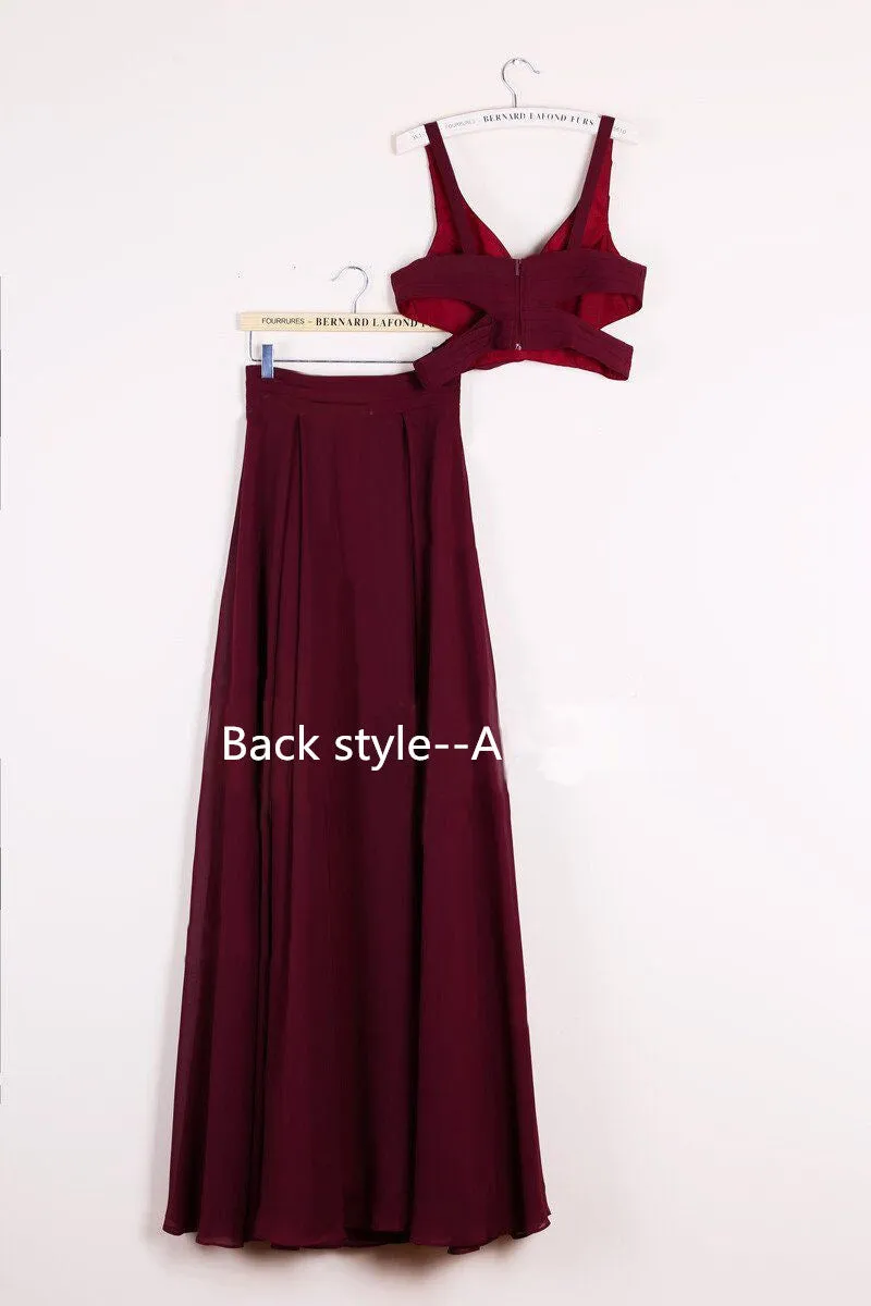 Burgundy Two Pieces Simple Gorgeous Vintage Party Prom Dresses. AB081