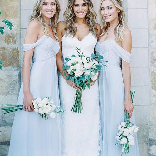 Chiffon Light Blue Mismatched Different Styles A Line Floor Length Bridesmaid Dresses, BD42