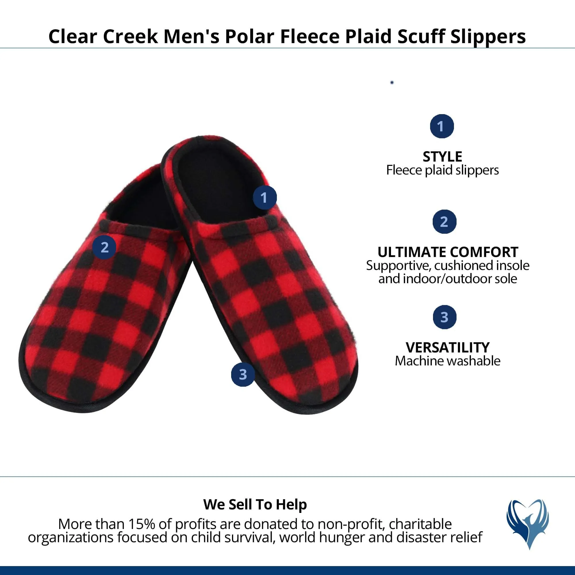 Clear Creek Men's Polar Fleece Plaid Scuff Slippers