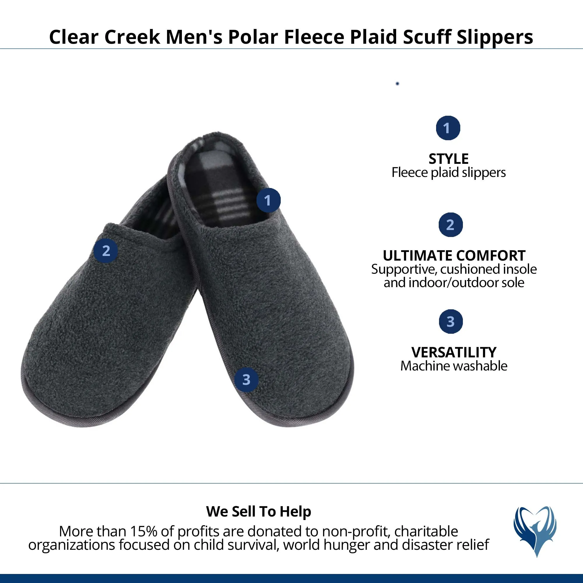 Clear Creek Men's Polar Fleece Plaid Scuff Slippers