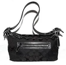 COACH 6044 Jacquard Signature Shoulder Bag Blutch Baguette Purse BLACK S