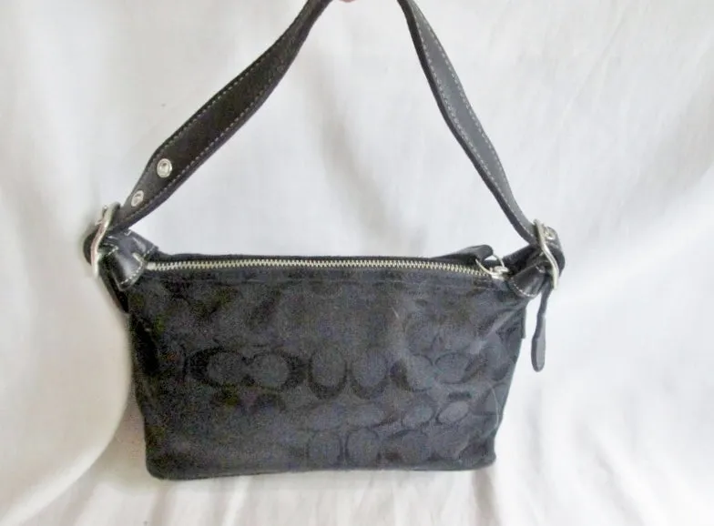 COACH 6044 Jacquard Signature Shoulder Bag Blutch Baguette Purse BLACK S