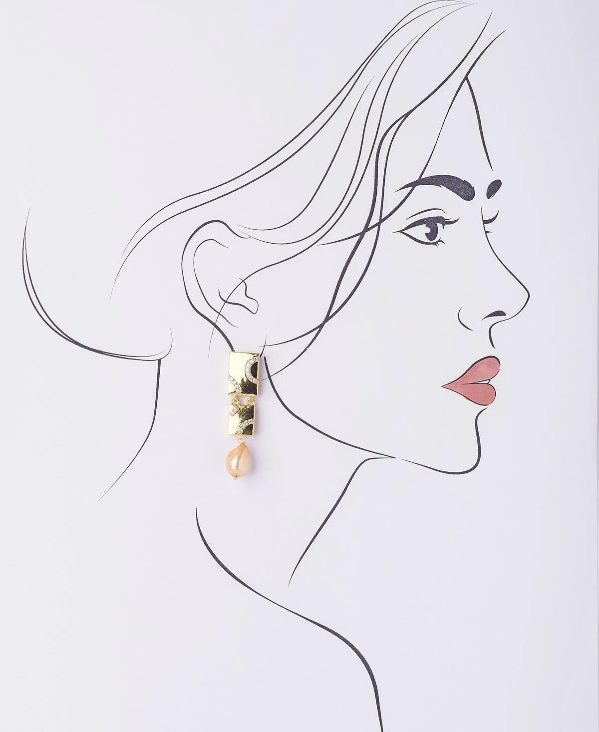 Delicate Stone Studded Pearl Hanging Earring