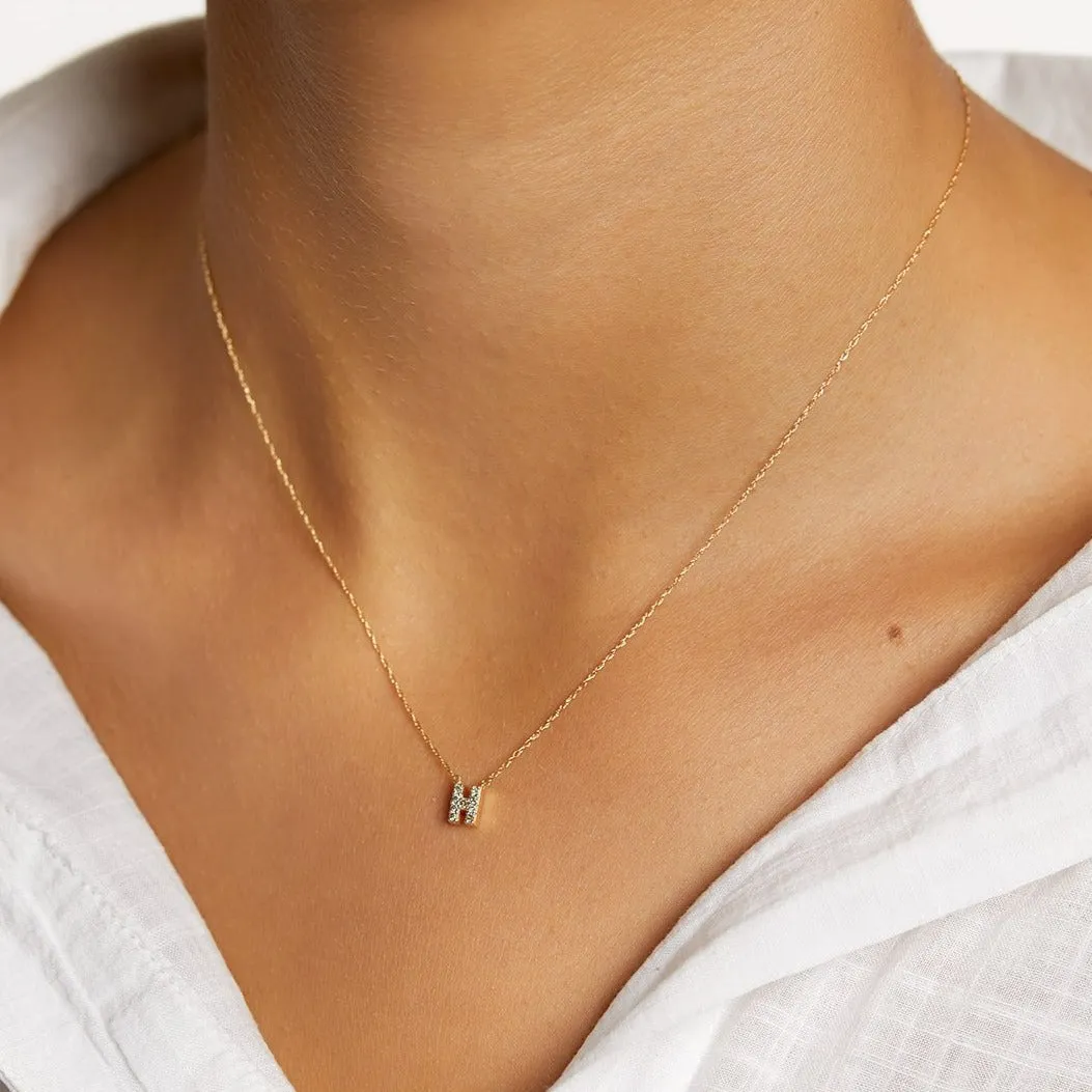 Diamond Letter H Necklace in 10k Gold