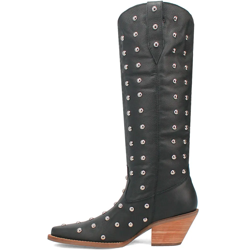 Dingo's Broadway Bunny Black Studded Snip Toe Leather Boots