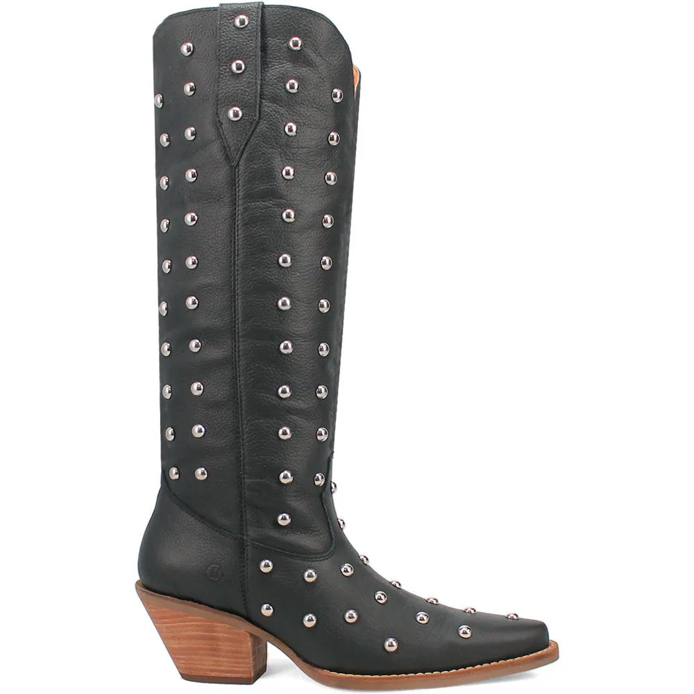 Dingo's Broadway Bunny Black Studded Snip Toe Leather Boots