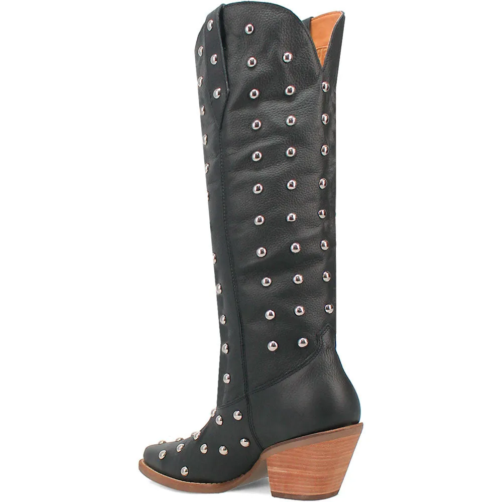 Dingo's Broadway Bunny Black Studded Snip Toe Leather Boots