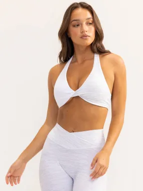 Duo Halter Twist Sports Bra - Snow Marl/White