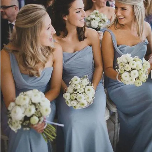 Dusty Blue One Shoulder A-line Chiffon Bridesmaid Dresses, BD44