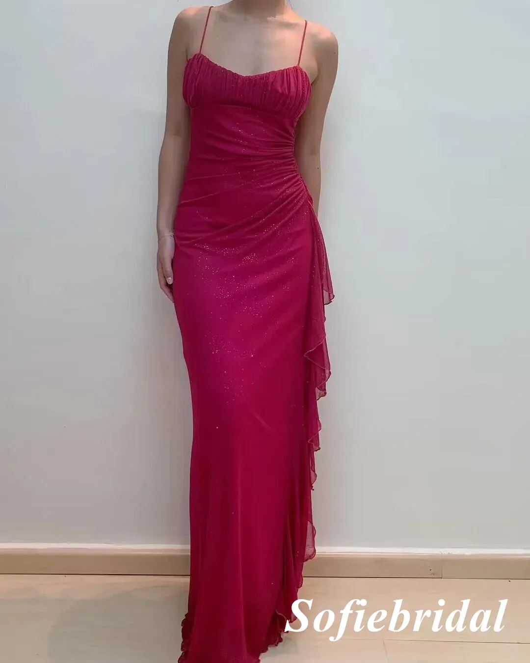 Elegant Chiffon Spaghetti Straps Sleeveless Mermaid Prom Dress, PD01026