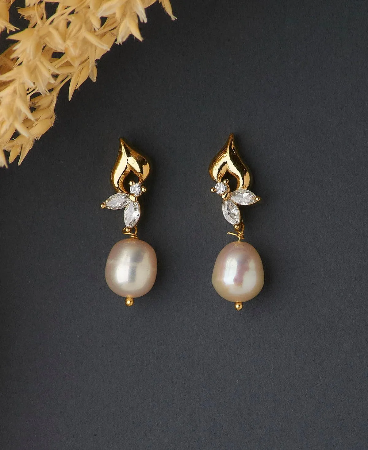 Elegant Stone Studded Pearl Earring