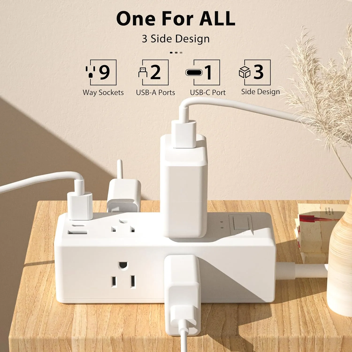 Fast Charging 6 Outlets Surge Protector Flat Plug Power Strip 5FT Extension Cord Bn-link