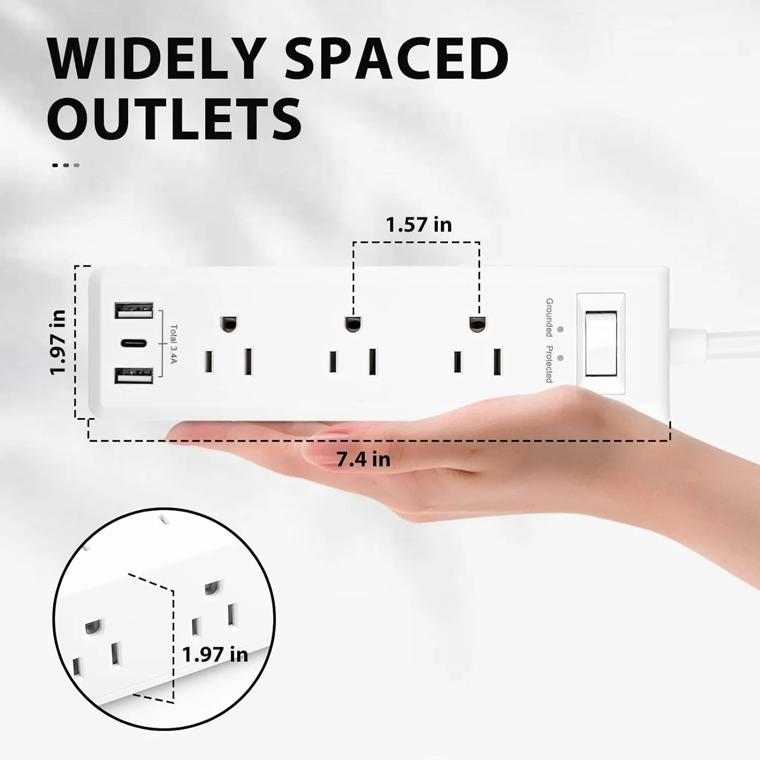 Fast Charging 9 Outlets Surge Protector Flat Plug Power Strip 5FT Extension Cord Bn-link