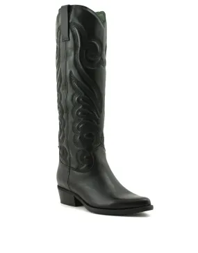 Felmini — D559 Tall Embroidered Cowboy Boot - Black