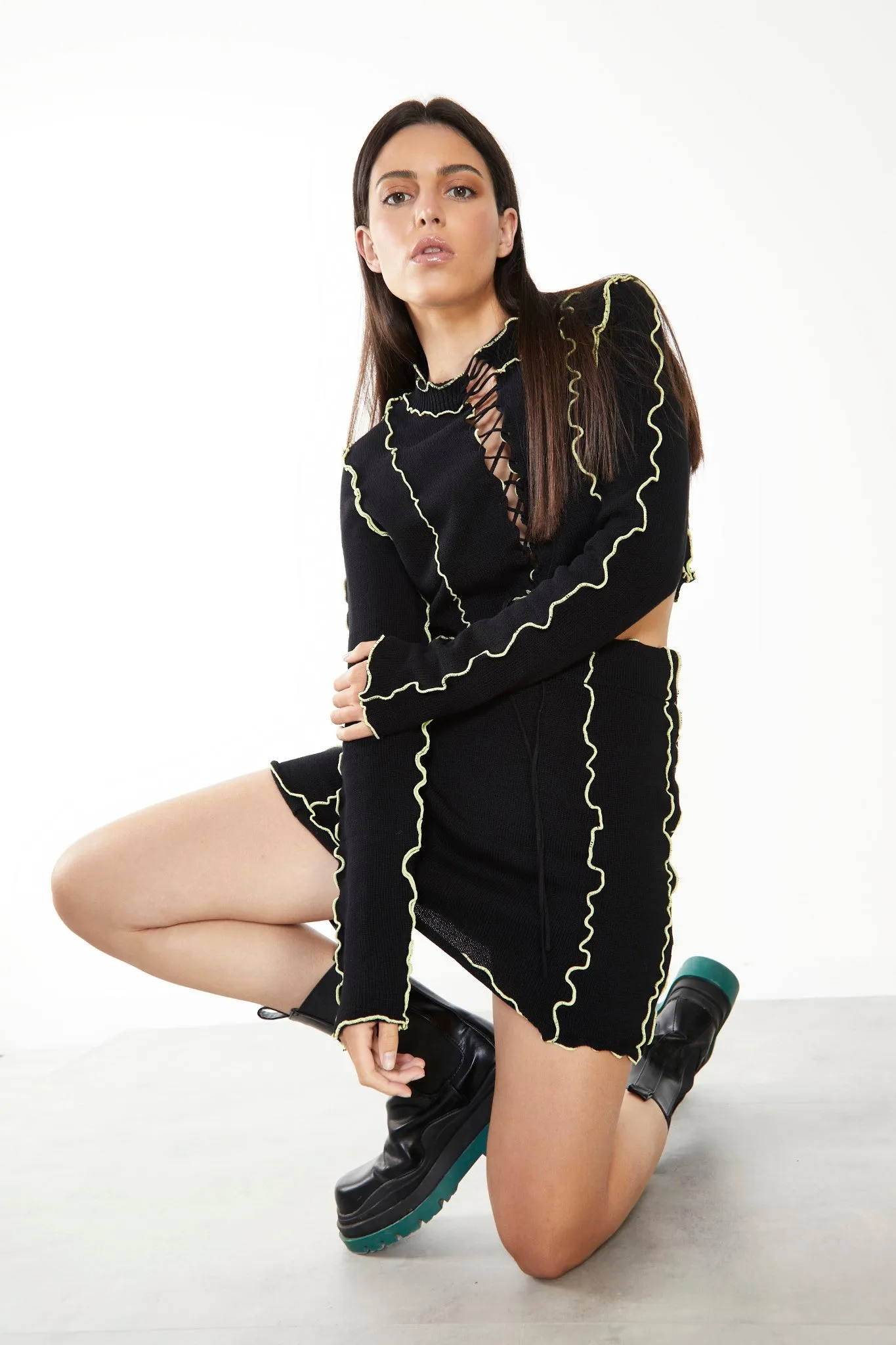 Glamorous Care Black Exposed Seam Lace Up Jumper