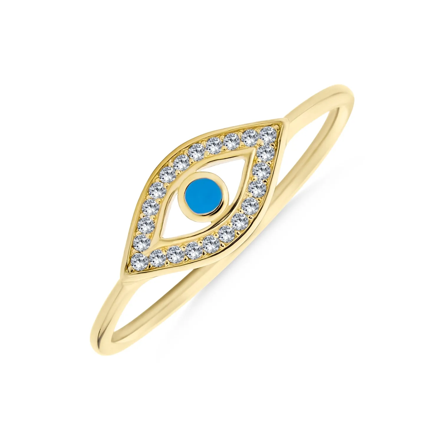 Gold Plated .925 Sterling Silver Midi Knuckle CZ Halo Evil Eye Ring