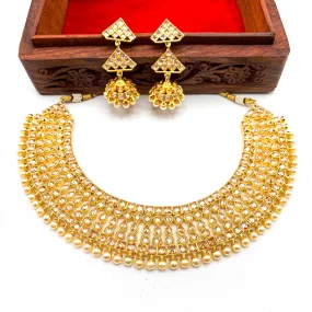 Gorgeous Antique Gold plated Bridal Necklace Set with LCD Champagne stones and Jumka